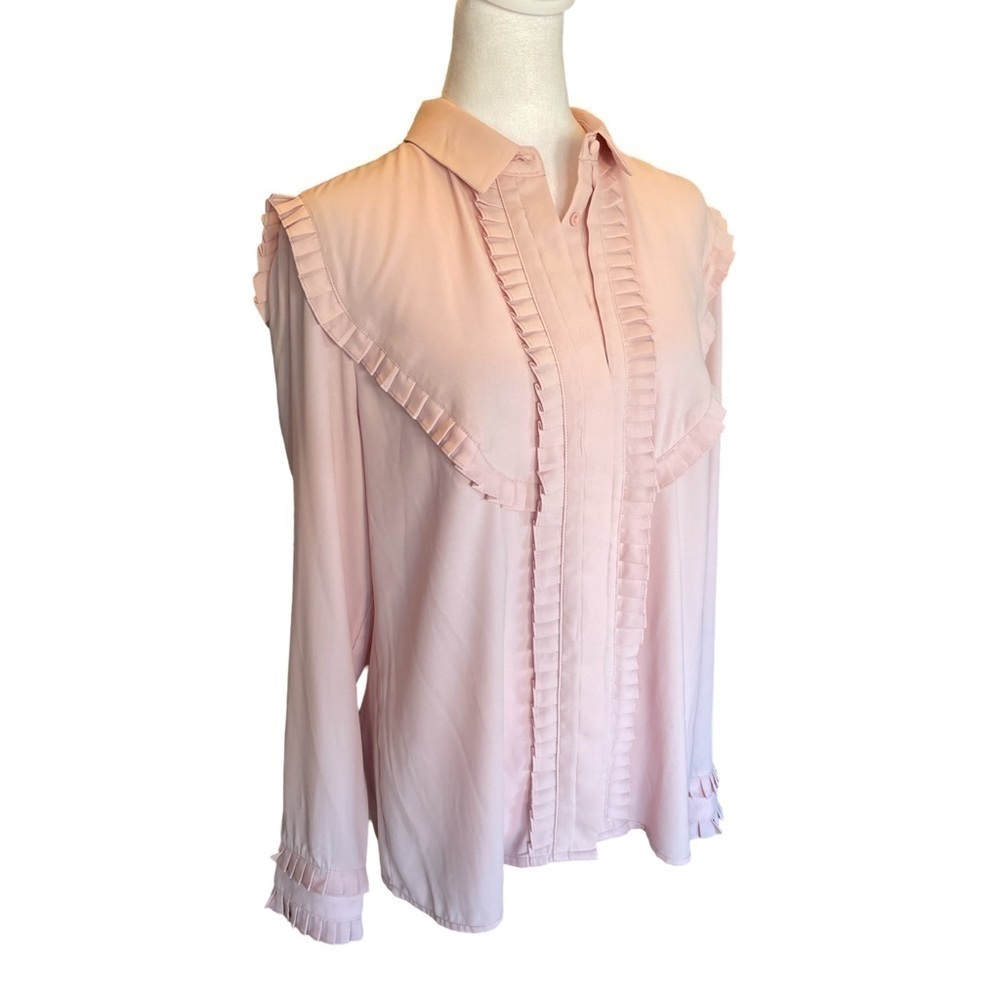 Catherine Malandrino Pink Button Down Ruffle Accent Blouse Size Medium